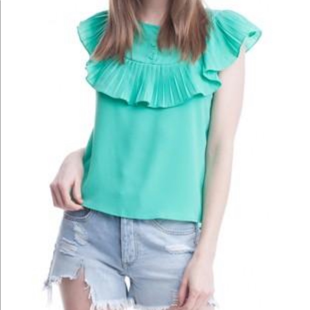 Aqua Top With Pleats